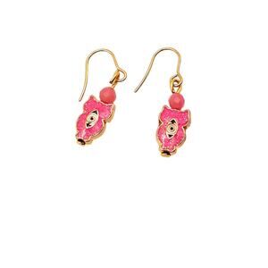 Pink Glitter Enamel Owl Earrings Evil Eye Drop Gold Plated Hook Wire Rose Quartz